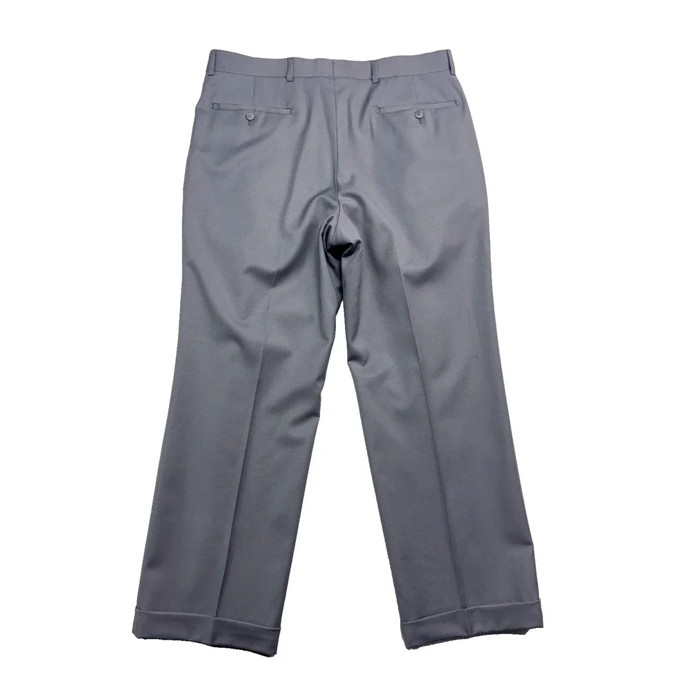 vtg Studio Milano Italy 40S 34x29 Gray 2pc Pant Suit 100% Wool Pleated‎ Cuffed